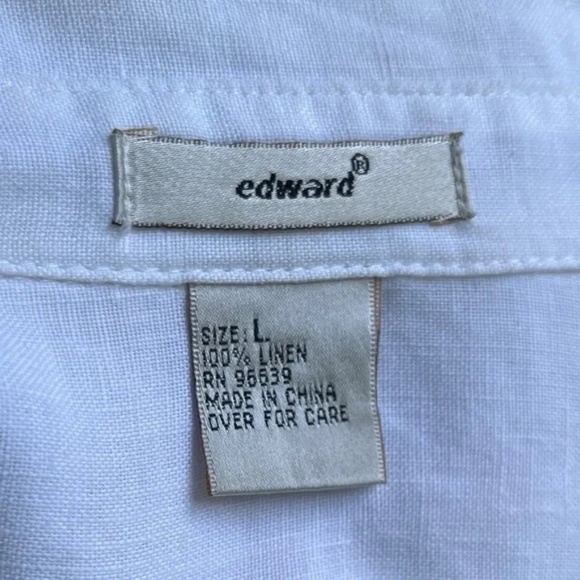 Edward White Linen Back Split Hem Double Front Chest Pocket Shirt Blouse, Size L - Picture 2 of 10